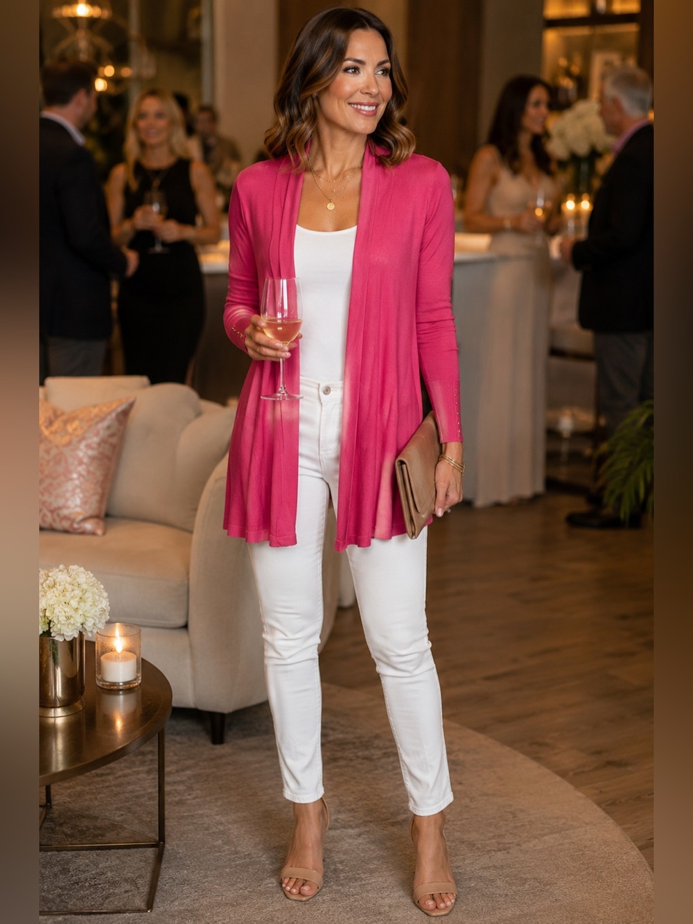 White House Black Market Hot Pink Open Front Cardigan Small
